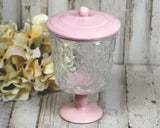 Cottage chic pink pedestal glass candy jar