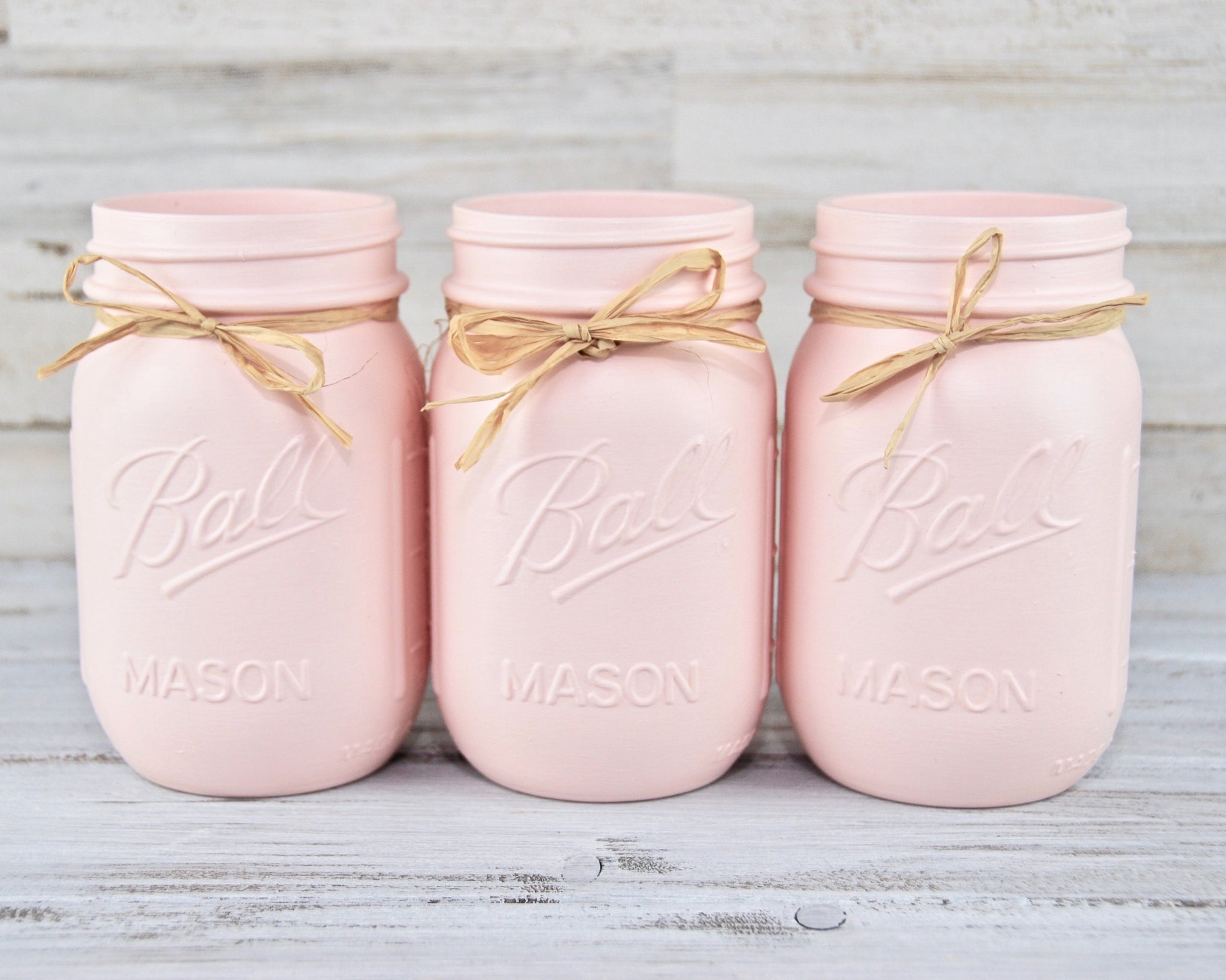 Jar Pink Ribbons Light pink farmhouse chic hand-painted pint mason jars – JaBella Designs