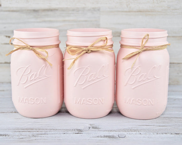Pink mason jars, Jute, Valentine's Day decorations, Tabletop decor, Wedding supplies, Country chic, Farmhouse chic, Cottage chic, Shabby chic, Light pink, Blush pink, JaBella Designs