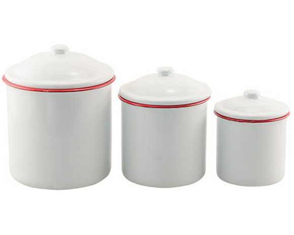 Classic red rim white kitchen canister set