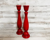 Country farmhouse red wood candlesticks