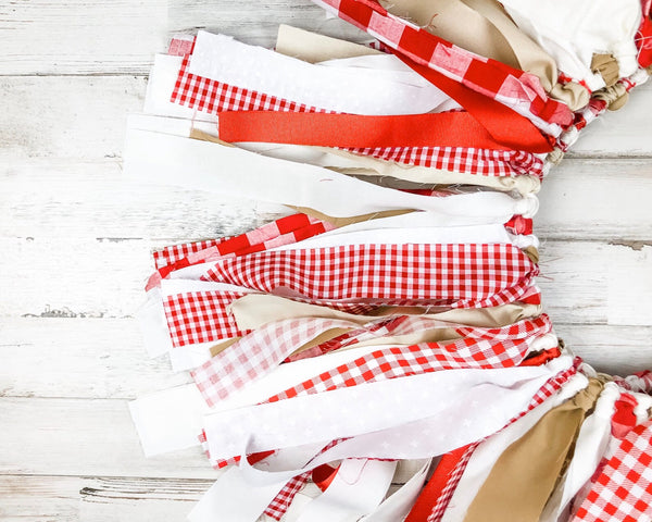 Red gingham plaid country style fabric rag-tie garland – JaBella Designs