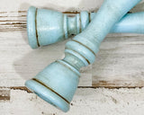 Tall wooden candlesticks, Wood candlesticks, Hand-painted robin's egg blue candle holders, Antique style candle holders, Farmhouse chic home decor