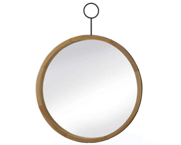 Roumd brown wooden mirror with hook