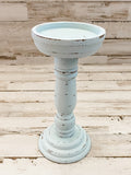 Spa blue wooden pillar candle holder