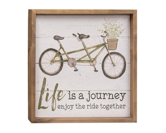 Bicycle-themed inspirational wood framed sign