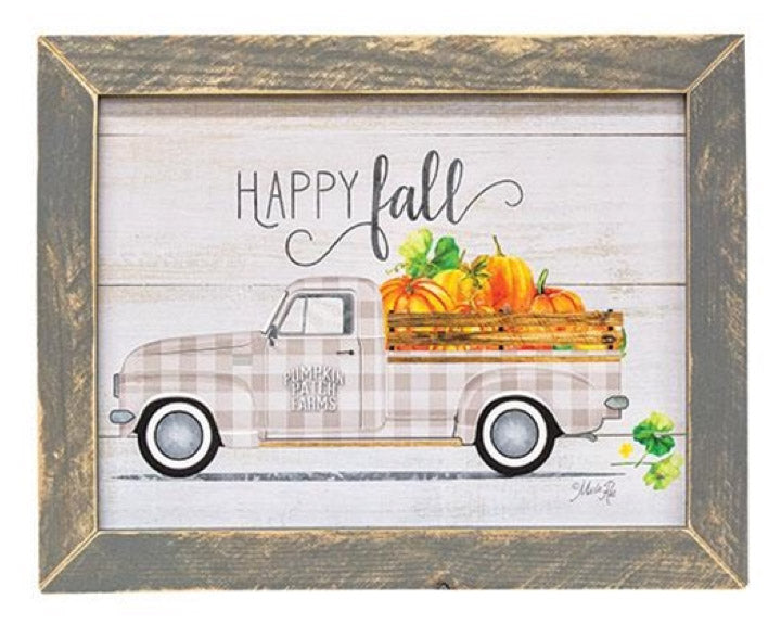 'Happy Fall' buffalo check country farmhouse antique truck artwork ...