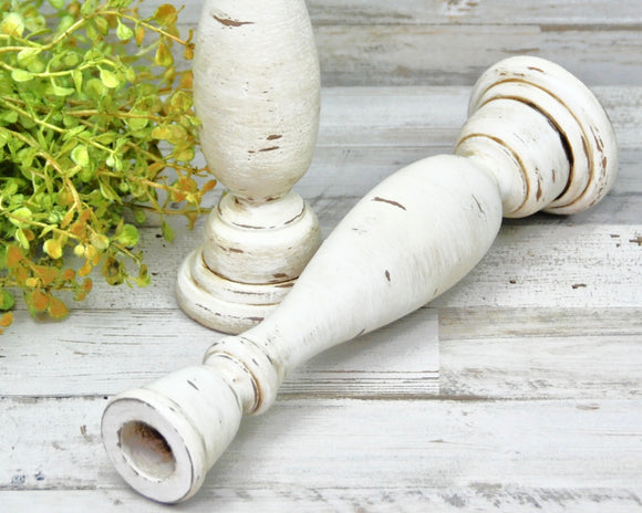 Candlesticks, Candle Holders, JaBella Designs, Antique White, Brown, Distressed, Wood, Farmhouse, Rustic, Home Decor, Fixer Upper Style