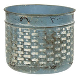 Vintage style muted aqua blue basketweave pot