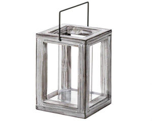 Weathered gray wooden candle lantern
