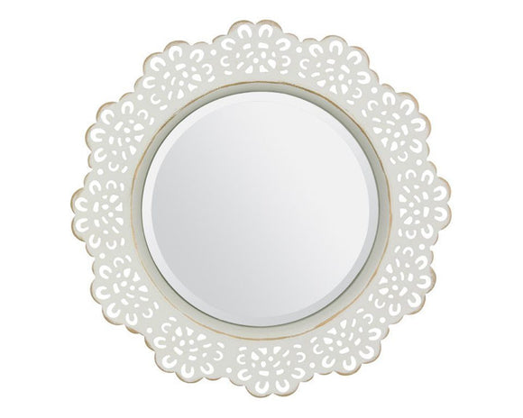 White rustic mirror, Shabby farmhouse chic mirrors, Metal lace decor, Cottage style home decor, JaBella Designs