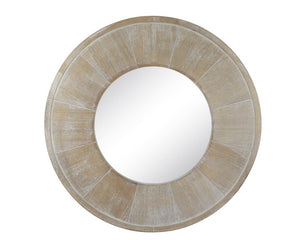 Whitewashed rustic wooden round mirror