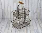 Rustic two-tiered metal display basket stand
