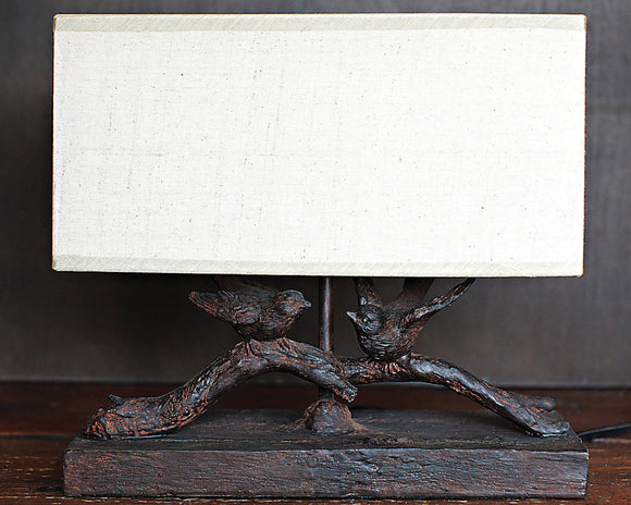 Songbird table lamp, Rectangular table lamp, Lamp with songbirds, Dark brown lamp, Linen lamp shade, Pottery Barn style, JaBella Designs
