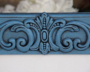 Coastal blue embellished 5x7 wood wall hanging gallery picture frame decor, Blue picture frame, Blue photo frame, Photo frame with ornate embellishment along the top, JaBella Designs, Etsy, Shopify