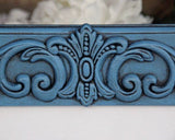 Coastal blue embellished 5x7 wood wall hanging gallery picture frame decor, Blue picture frame, Blue photo frame, Photo frame with ornate embellishment along the top, JaBella Designs, Etsy, Shopify