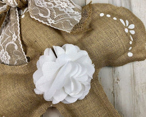 Whether you prefer traditional home accents or farmhouse decor, this burlap fabric cross will add the perfect amount of vintage-inspired style to your home. It is perfect for Easter. It would look wonderful on your front door or covered patio entrance.

Materials:
Burlap, lace

Dimensions:
17" wide x 23" tall
34" long with ribbon