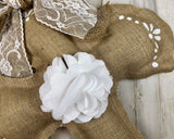 Whether you prefer traditional home accents or farmhouse decor, this burlap fabric cross will add the perfect amount of vintage-inspired style to your home. It is perfect for Easter. It would look wonderful on your front door or covered patio entrance.

Materials:
Burlap, lace

Dimensions:
17" wide x 23" tall
34" long with ribbon