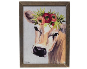 Jersey cow, Made in the USA, Cow artwork, Cow painting, Floral, Flowers, Red, Tan, Black, Blue, Green, Country wall decor, Country farmhouse, Wall hanging, Kitchen wall decor, JaBella Designs