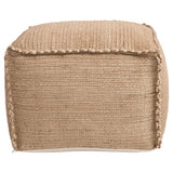 Natural hand-woven brown square jute pouf