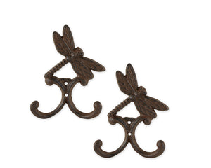 Whimsical wrought iron dragonfly wall hooks