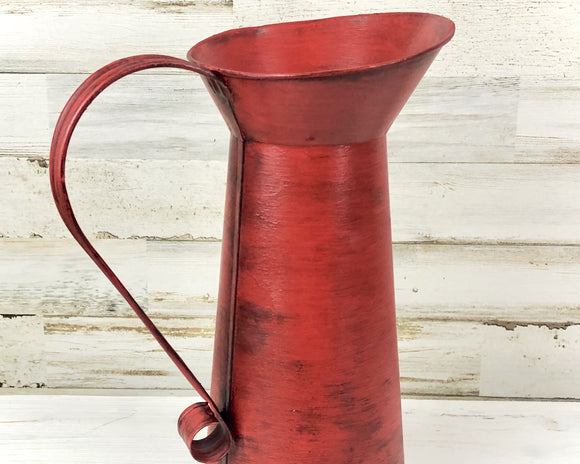 Red pitcher, Decorative red vase, Holiday decorations, Country Christmas decor, Home decor, Kitchen cabinet decor, JaBella Designs, Red, Black