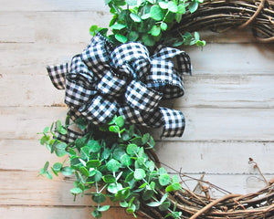Black buffalo check, Buffalo plaid, Brown grapevine wreath with greenery, Year round wreaths, Front door decor, Handmade, Made in the USA, Etsy JaBella Designs