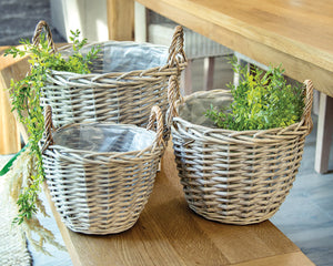 Grey-washed woven farmhouse basket set