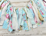 Floral robin's egg blue shabby chic fabric banner