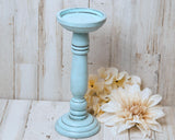 Light blue short wooden pillar candle holder