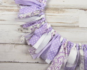Fabric banner, Lavender, High chair banner, Mini banner, Mini garland, Etsy, Shabby chic, Farmhouse chic, Purple floral, White, Party decorations, JaBella Designs, Made in the USA