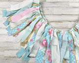 Floral robin's egg blue shabby chic fabric banner
