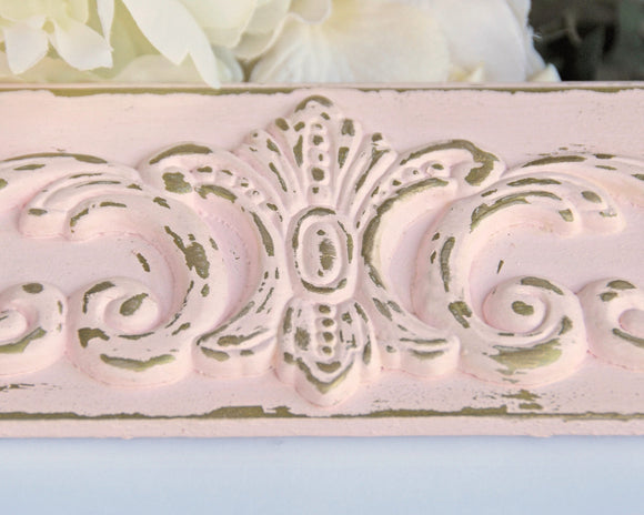 Shabby distressed chic pink and gold 5x7 painted ornate nursery picture frame for baby girls
