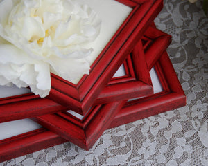 Red, Picture Frames, Picture Frame Set, Photo Frames, Frame Collection, Wood, Painted Frames, Vintage, Country Decor, Classic Country, Farmhouse, Rustic, Home Decor, JaBella Designs