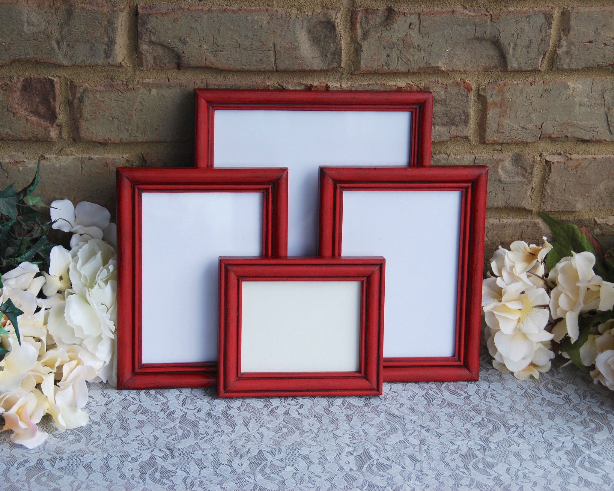 Barn red hand-painted vintage wooden picture frame set – JaBella Designs