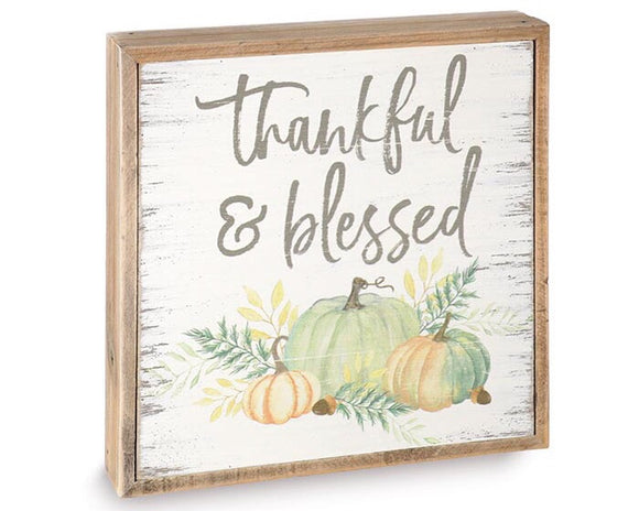 Thankful and Blessed, Autumn Wall Plaque, Fall decorations, Holiday decor, Pumpkins, Orange, Teal, Blue, Neutral, Farmhouse, JaBella Designs