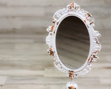 Ornate Mirror, Chippy, White, Distressed, Bathroom Vanity Mirror, Shabby Chic, Cottage Style, Farmhouse Chic, Free-Standing Mirror, Small Mirror, JaBella Designs, CTW Collection, Home Decor