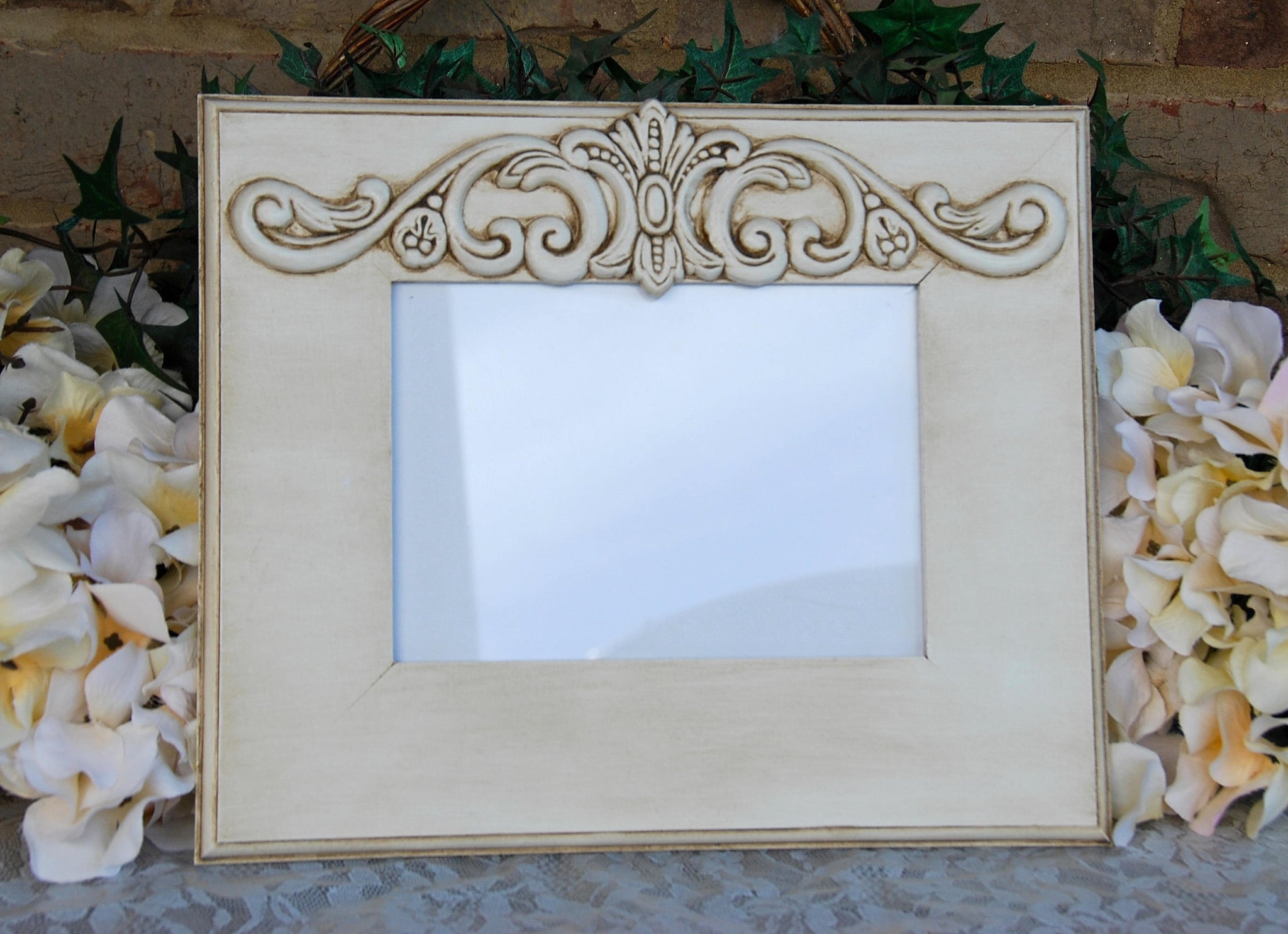 Shabby antique white 5x7 embellished wall gallery picture frames ...