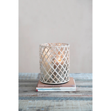 Natural large rattan-wrapped glass candle holder