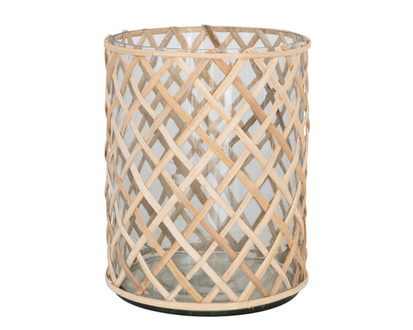 Natural large rattan-wrapped glass candle holder
