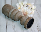 Rustic brown wooden pillar candle holder