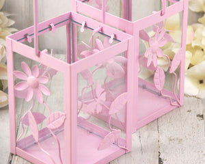 Light pink floral metal candle lantern set