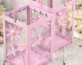 Pink floral metal candle lantern set